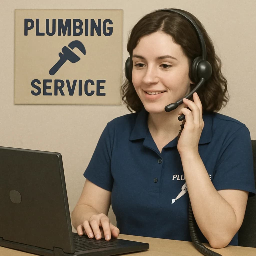 Plumbing answering service operator assisting a customer over the phone